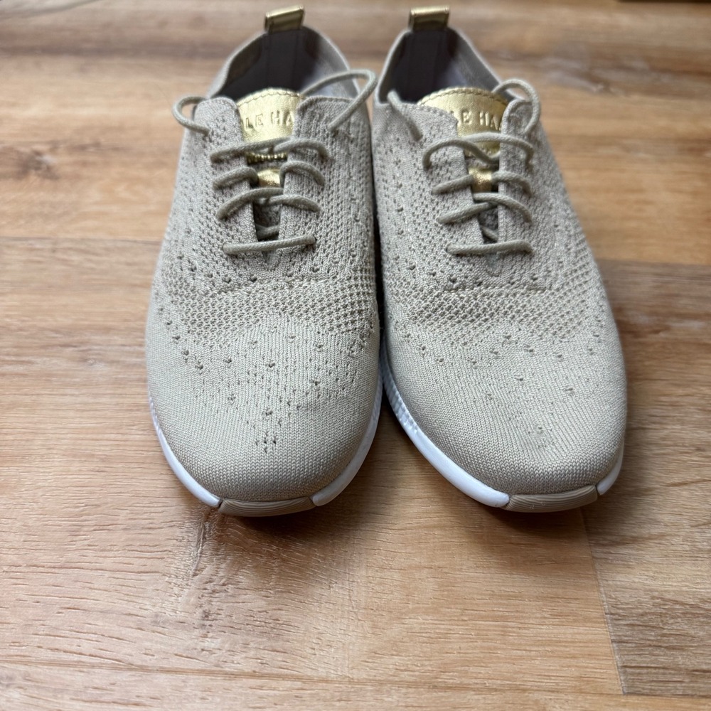 Cole Haan Women's 2 Zerogrand Knit Sneakers Tan Gold Lace Up Casual Shoes ‎ 8.5 - Picture 3 of 9